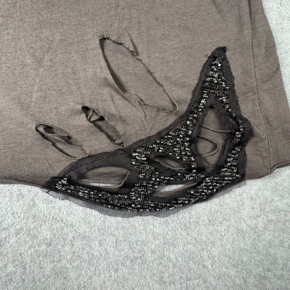 MM Couture by Miss Me Gray Distressed Beaded Cutout Top MMCT1128 Small - Picture 2 of 5